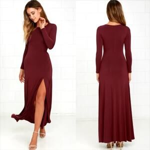 Lulus Swept Away Long Sleeve Maxi Dress in Burgundy Size XS